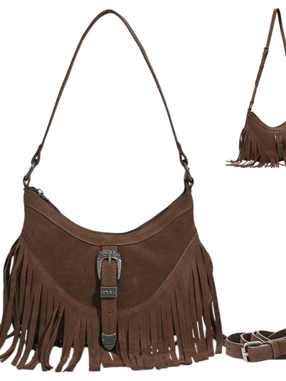 Fringe Purse for Women, Faux Suede Tmaterial, Adjustable Strap